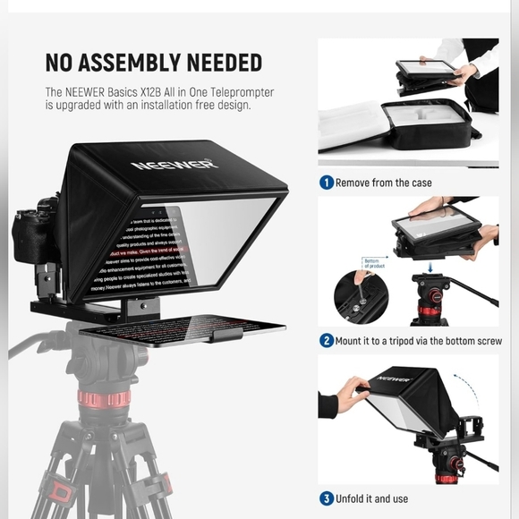 NEEWER Basics X12B Aluminum Alloy Liftable Teleprompter 12" for iPad Tablet Phne - Picture 6 of 13